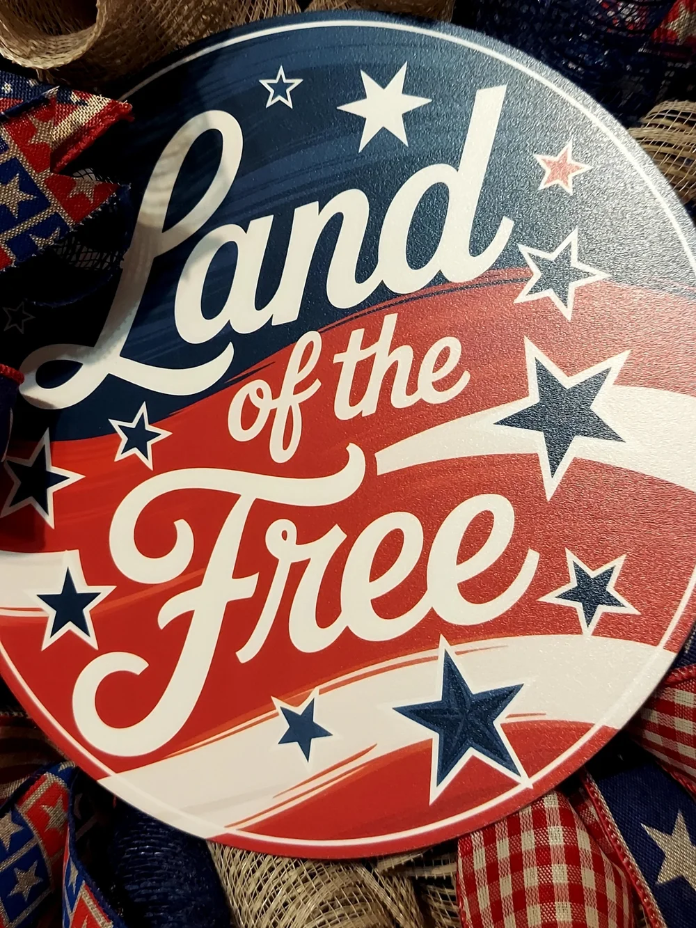 Hand Crafted Red, Blue & Beige Patriotic 'Land of the Free' Holiday Wreath